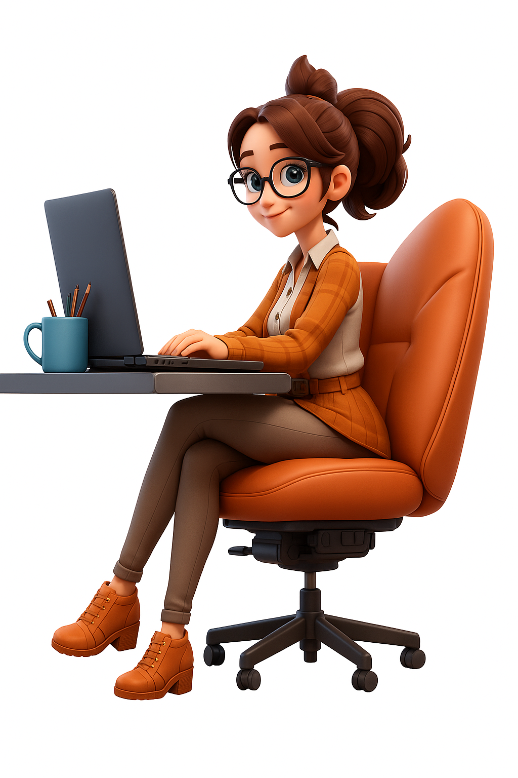 Cartoon image a girl working in laptop - mobile app development - Software Development Company in Kochi